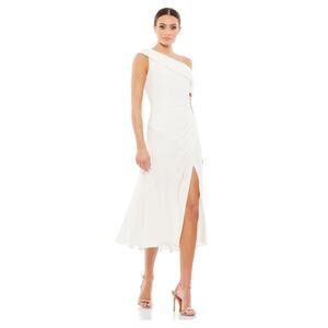 Ieena for Mac Duggal Ruched Off-The-Shoulder Midi Dress White #26484 Sz 10 NWT